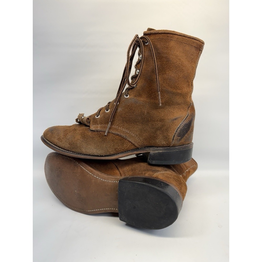 Vintage Laredo Granny Lace Up Roper Boots Suede Leather Western Heritage 8M - Picture 5 of 12